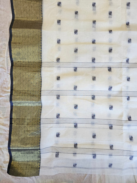 Bengal Tant Cotton Saree Without Blouse Piece - White Colour
