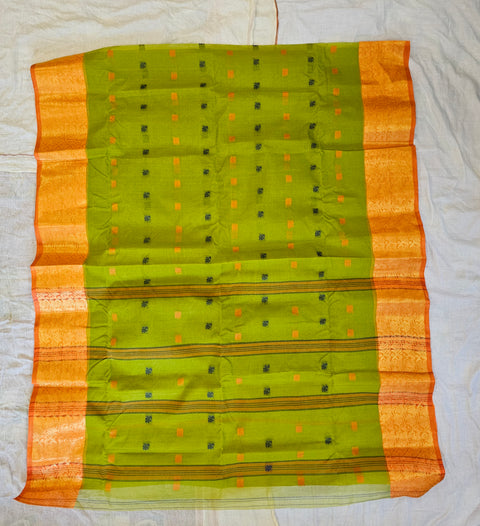 Bengal Tant Cotton Saree Without Blouse Piece - Green Colour
