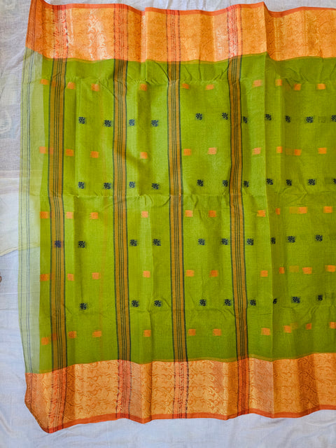 Bengal Tant Cotton Saree Without Blouse Piece - Green Colour