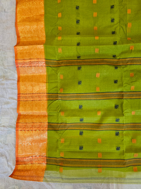 Bengal Tant Cotton Saree Without Blouse Piece - Green Colour