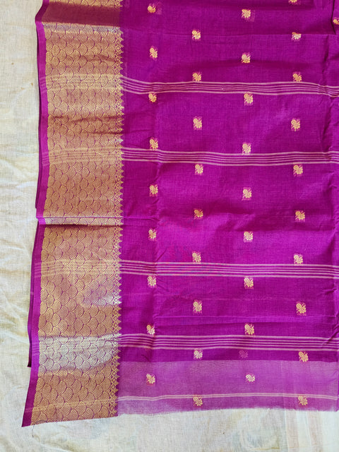 Bengal Tant Cotton Saree Without Blouse Piece - Purple Color