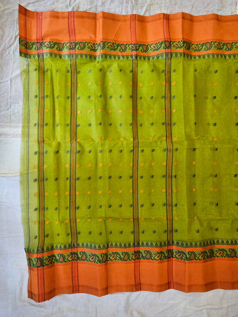 Bengal Tant Cotton Saree Without Blouse Piece - Green Color