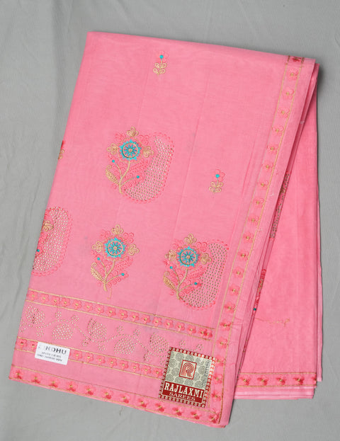 Sindhu Pure Cotton Embroidered Saree - Dark Pink Color