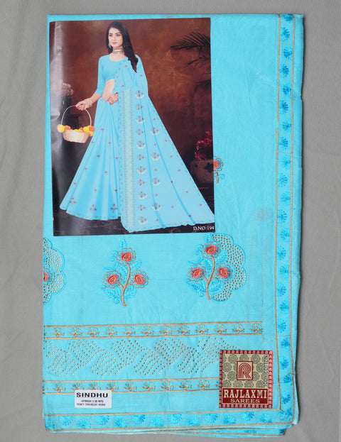 Sindhu Pure Cotton Embroidered Saree - Blue Color