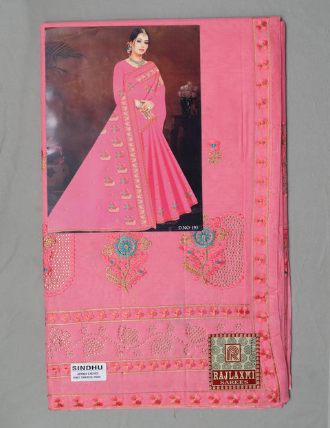 Sindhu Pure Cotton Embroidered Saree - Dark Pink Color