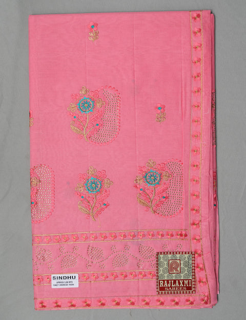 Sindhu Pure Cotton Embroidered Saree - Dark Pink Color