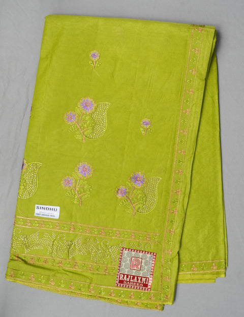 Sindhu Pure Cotton Embroidered Saree - Olive Color