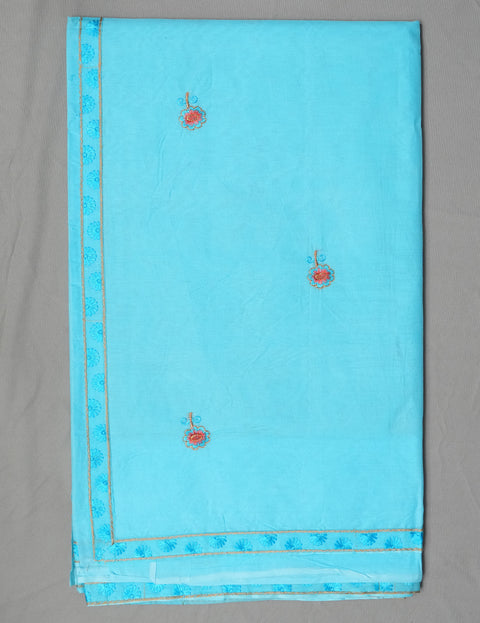 Sindhu Pure Cotton Embroidered Saree - Blue Color