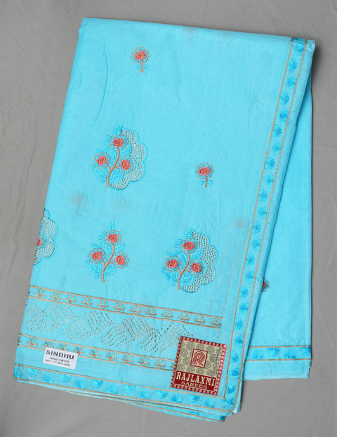 Sindhu Pure Cotton Embroidered Saree - Blue Color