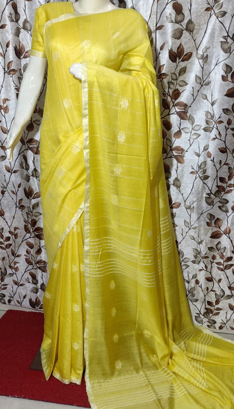 Buta Design Cotton Silk Saree - Yellow Color