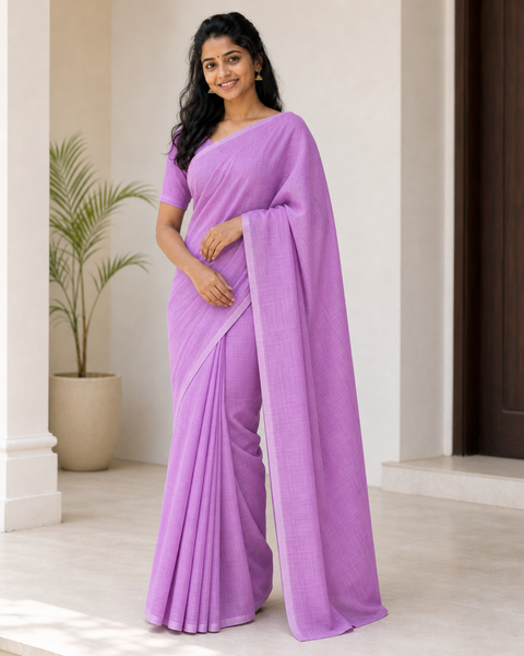 Kota Cotton Plain Saree - Purple Color