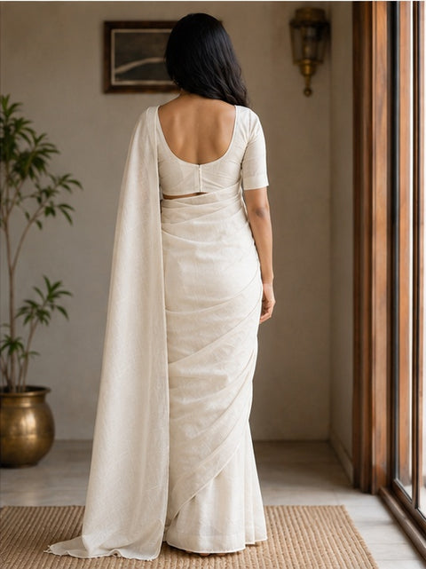 Kota Cotton Plain Saree - Off White Color