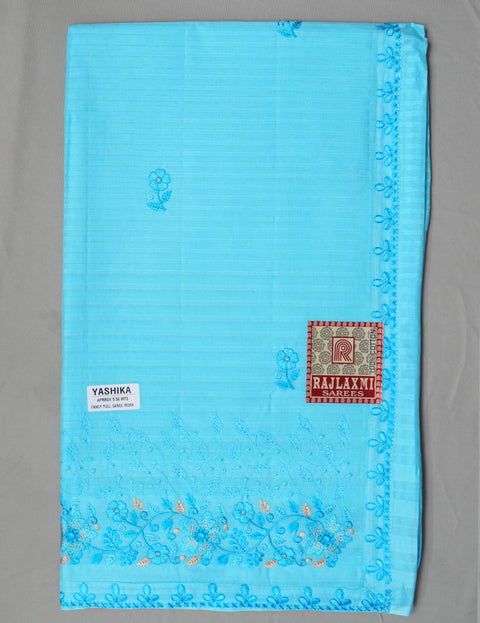 Yashika Pure Cotton Embroidered Saree - Blue Color