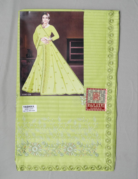 Yashika Pure Cotton Embroidered Saree - Green Color