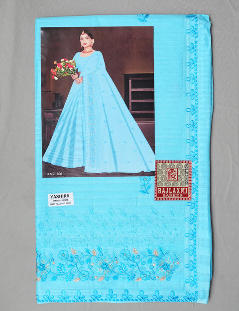 Yashika Pure Cotton Embroidered Saree - Blue Color