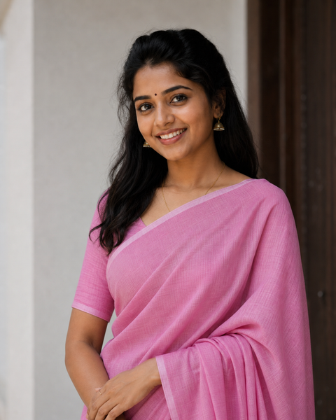 కోట కాటన్ ప్లెయిన్ చీర- గులాబీ రంగు