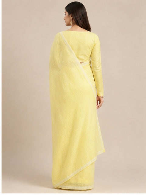 Kota Cotton Plain Saree - Light Yellow