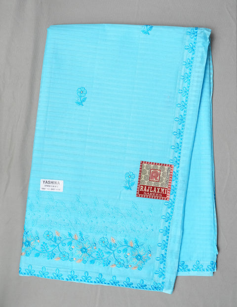 Yashika Pure Cotton Embroidered Saree - Blue Color