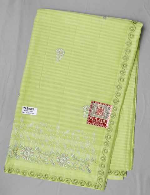 Yashika Pure Cotton Embroidered Saree - Green Color