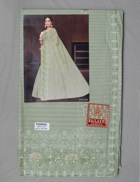 Yashika Pure Cotton Embroidered Saree - Olive Color