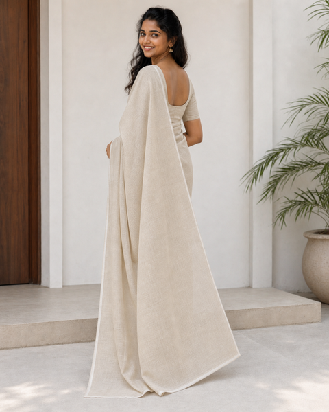 Kota Cotton Plain Saree - Beige Color