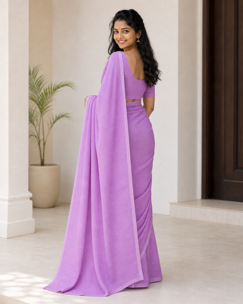 Kota Cotton Plain Saree - Purple Color