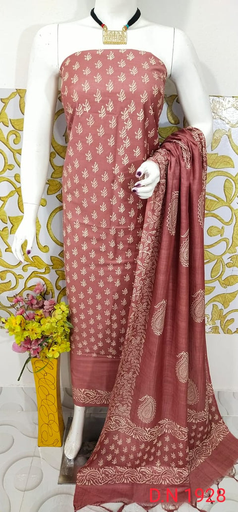 Katan Staple Rubber Printed Dress Material - Pink Color