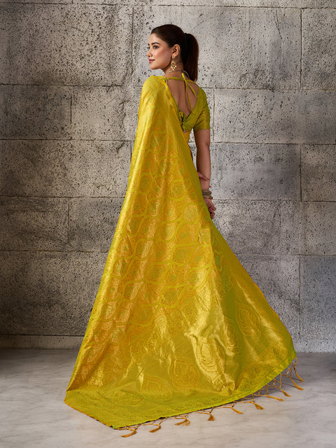 Mustard Yellow Kanjivaram Silk Blend Woven Design Saree with Running Blouse Piece
