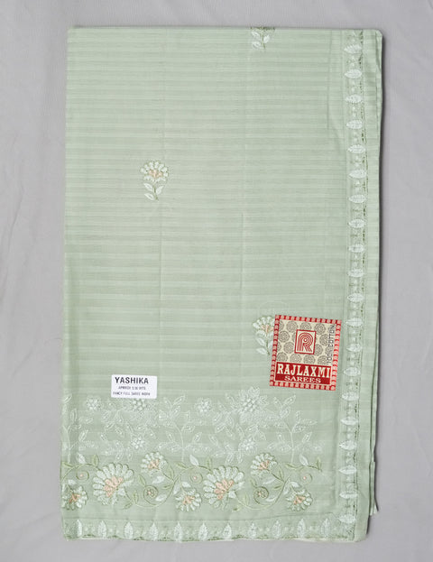 Yashika Pure Cotton Embroidered Saree - Olive Color