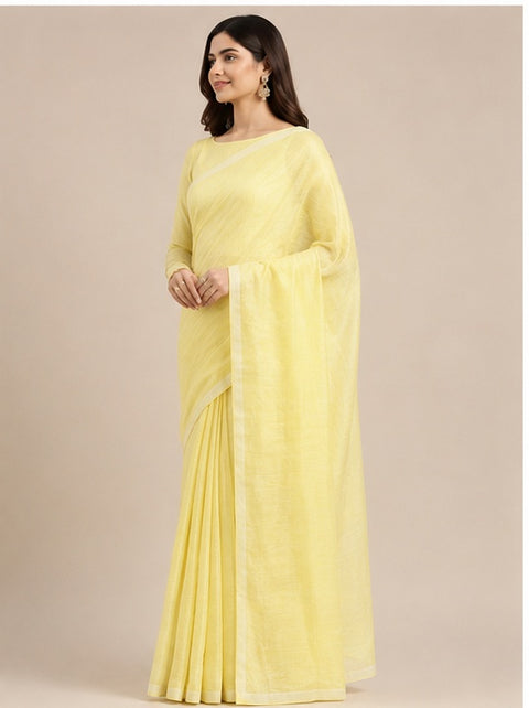 Kota Cotton Plain Saree - Light Yellow