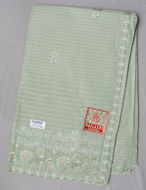 Yashika Pure Cotton Embroidered Saree - Olive Color