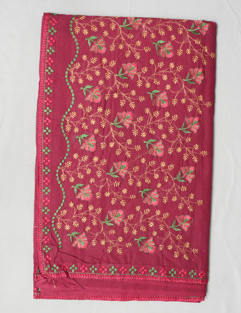 Beauty Queen Pure Cotton Embroidered Saree - Maroon Color