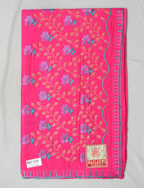 Beauty Queen Pure Cotton Embroidered Saree - Pink Color
