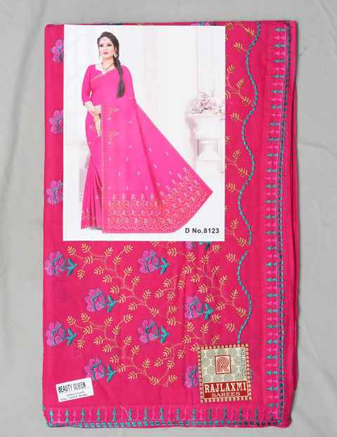 Beauty Queen Pure Cotton Embroidered Saree - Pink Color