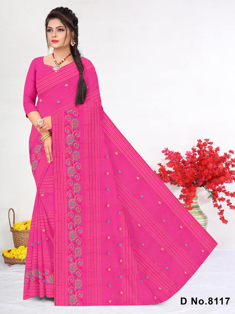 Akshita Pure Cotton Embroidered Saree - Pink Color