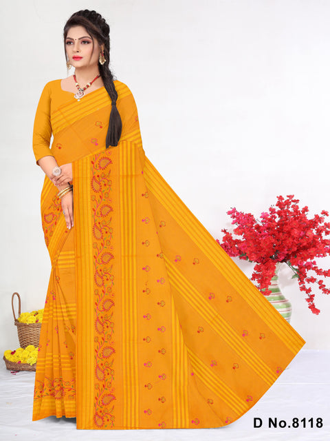 Akshita Pure Cotton Embroidered Saree - Yellow Color