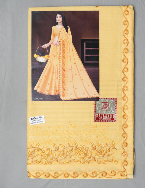 Yashika Pure Cotton Embroidered Saree - Yellow Color