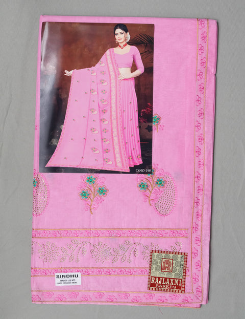 Sindhu Pure Cotton Embroidered Saree - Pink Color