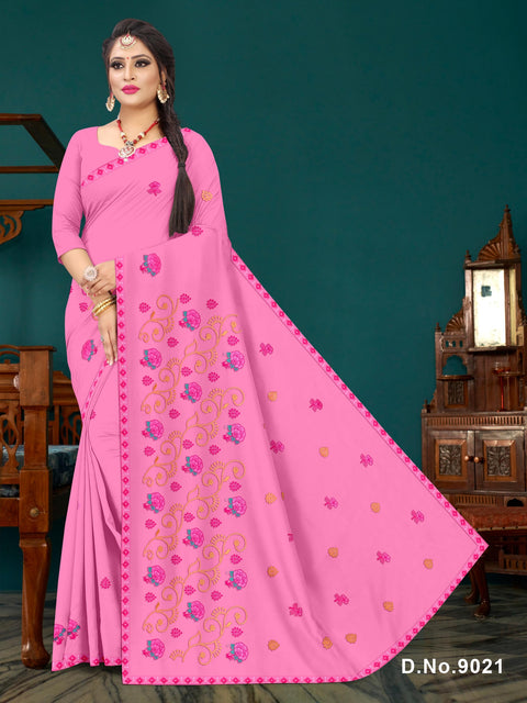 Sugandha Pure Cotton Embroidered Saree - Pink Color
