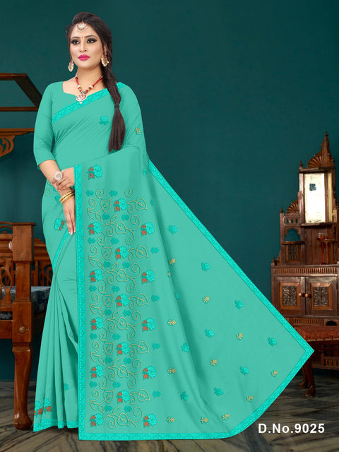 Sugandha Pure Cotton Embroidered Saree - Sea Green Color