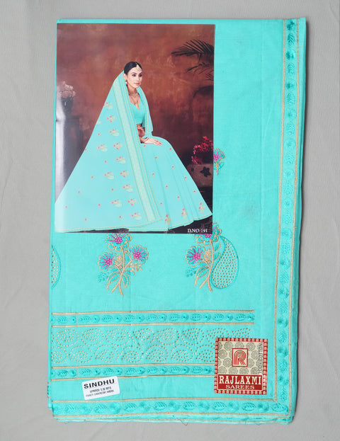 Sindhu Pure Cotton Embroidered Saree - Greenish Blue Color