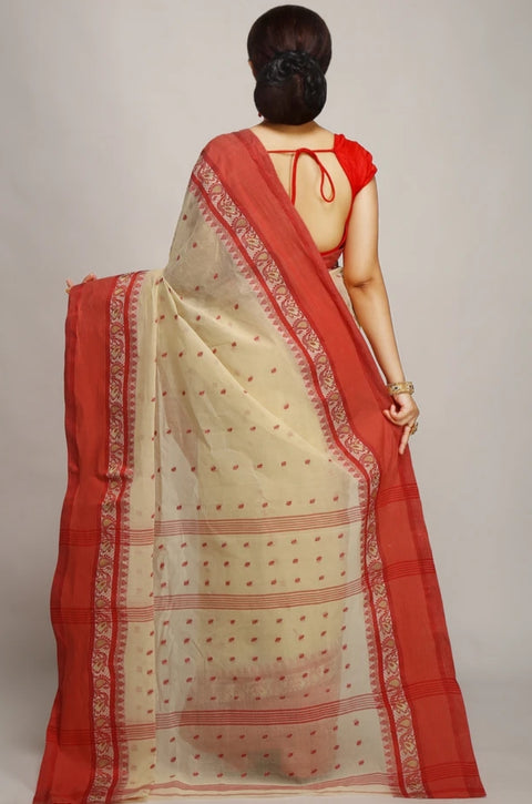 Bengal Cotton Tant Saree Without Blouse Piece - Red Colour