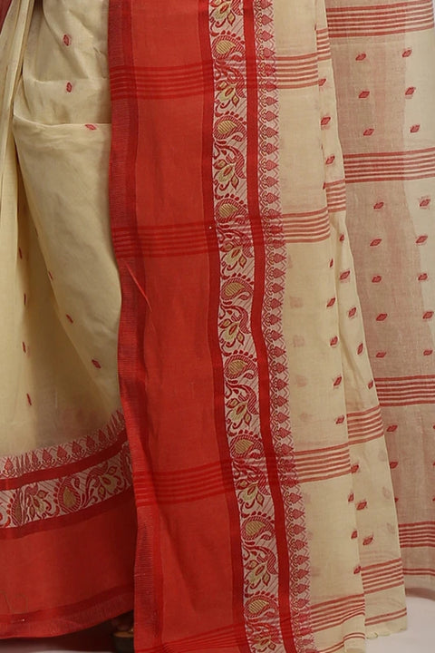 Bengal Cotton Tant Saree Without Blouse Piece - Red Colour