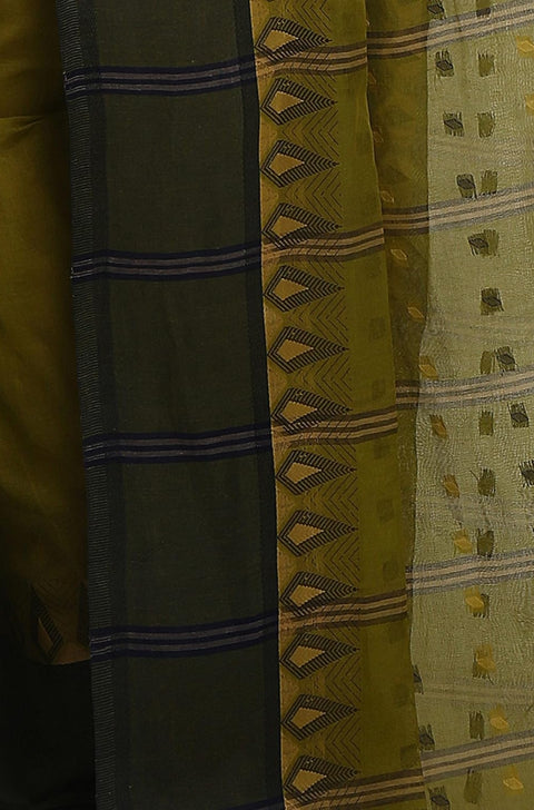 Bengal Cotton Tant Saree Without Blouse Piece - Olive Colour
