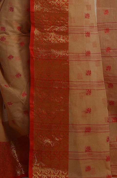Bengal Cotton Tant Saree Without Blouse Piece - Brown Colour