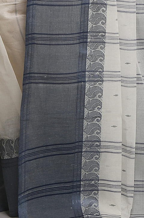 Cotton Bengal Tant Saree Without Blouse Piece - White Color