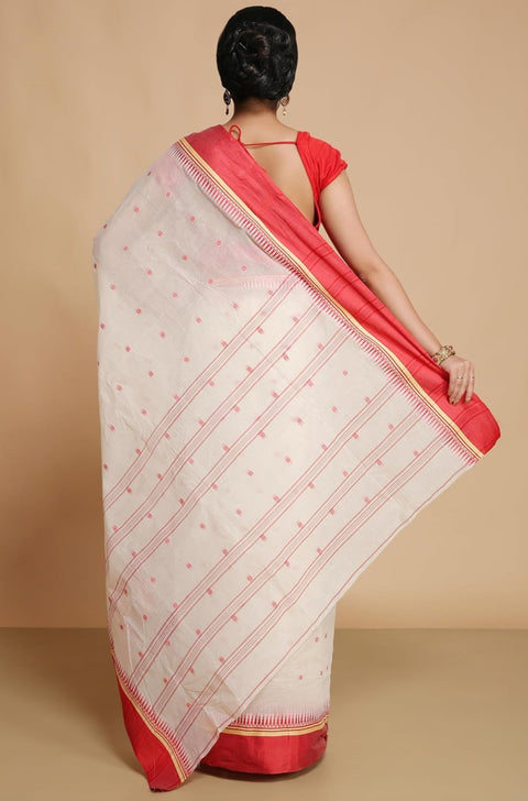White Color - Cotton Bengal Tant Saree Without Blouse Piece