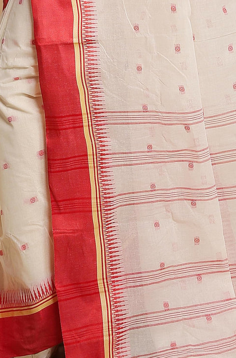 White Color - Cotton Bengal Tant Saree Without Blouse Piece