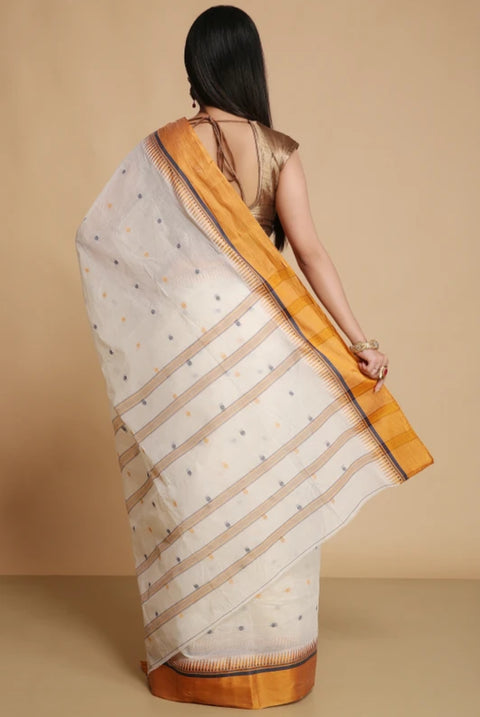 Cotton Bengal Tant Saree Without Blouse Piece - White Colour