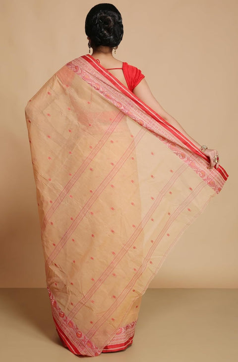 Bengal Cotton Tant Saree Without Blouse Piece - Beige Color